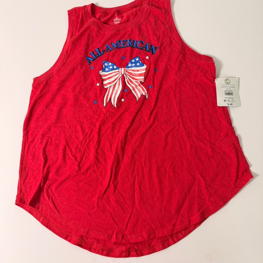 Way to Celebrate Girls All-American Patriotic Bow Tank Top Red Size L 10-12 NWT